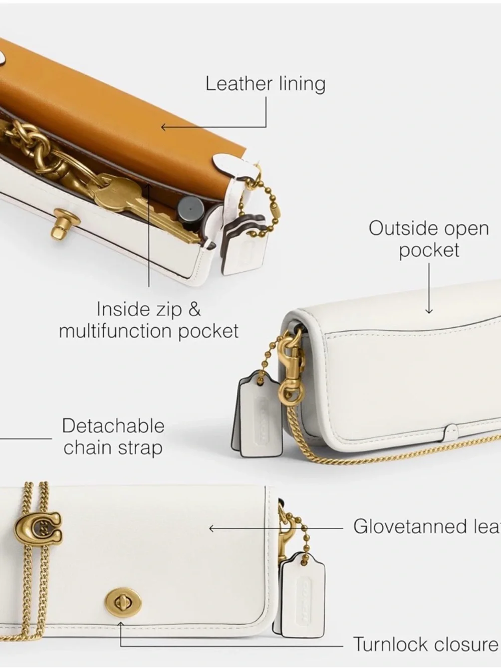 Dinky Coach White Leather Chain Crossbody Bag - Picture 2 of 7